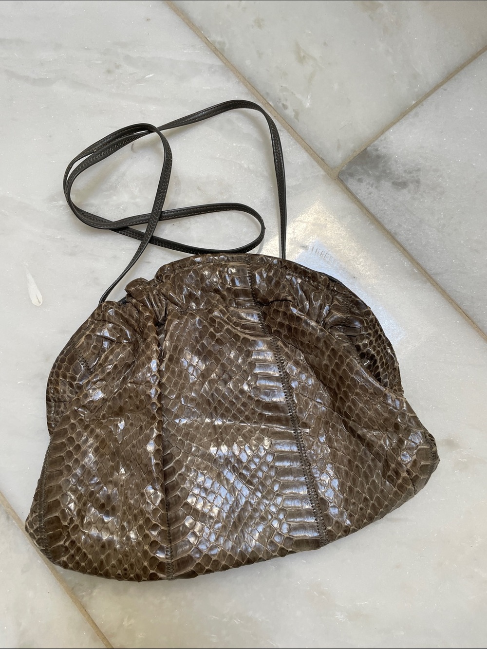 Brown Snake-Embossed Crossbody Bag